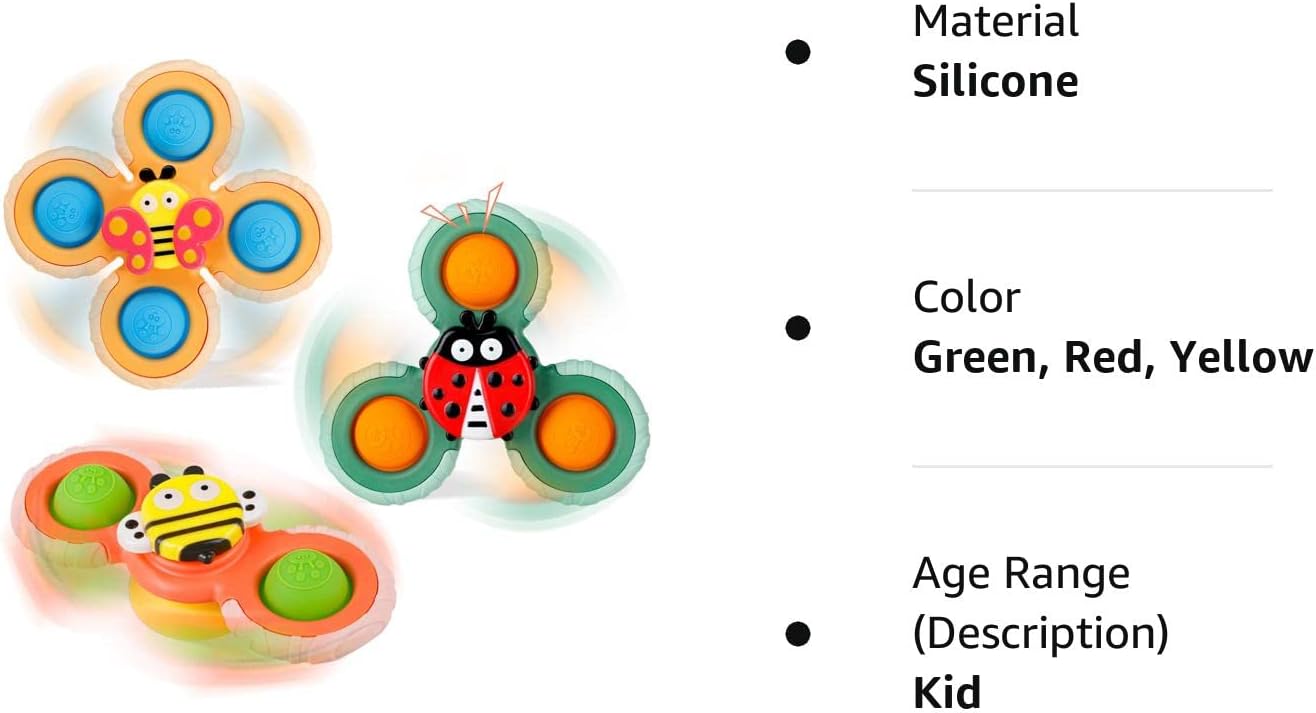 Outgeek Suction Cup Spinner Toys: 3PCS Kids Spinning Top Toys Baby Dimple Toy Sensory Toys Fidget Spinners Suction Cup Babies Bath Toys Gift Toys for Toddlers (Second Edition) (White) - Image 8